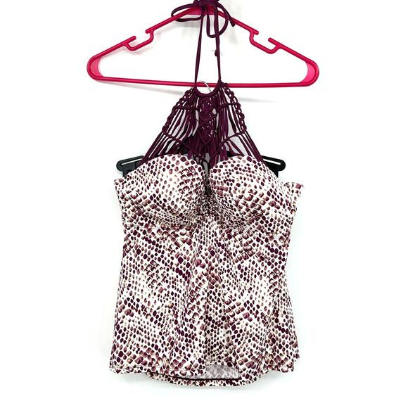 Ambrielle Size Large Swim Top Animal Print Halter Top Built‎ In Cup Tankini - Picture 1 of 5
